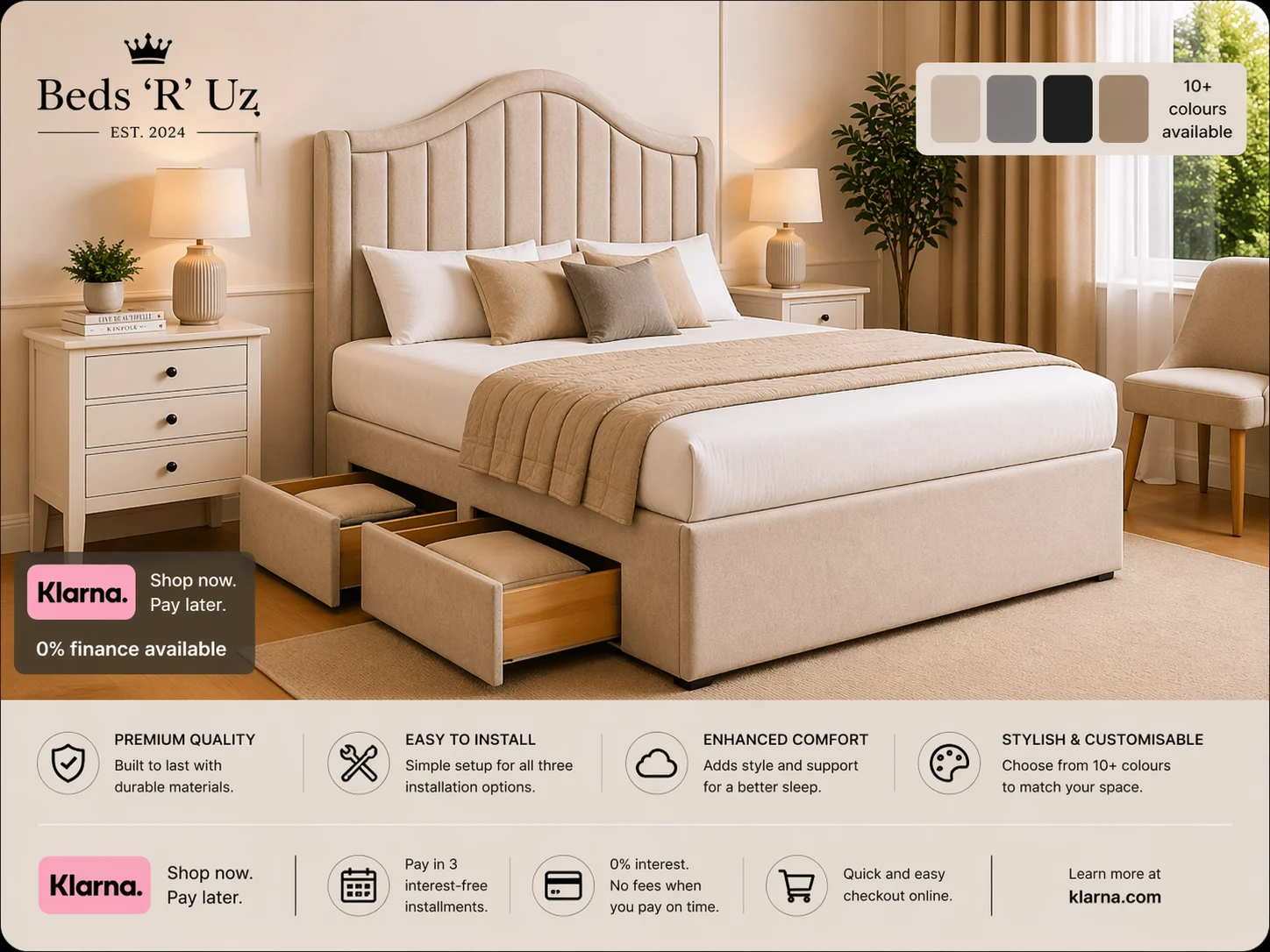Clifton 4 drawer divan bed with built-in storage in modern UK bedroom