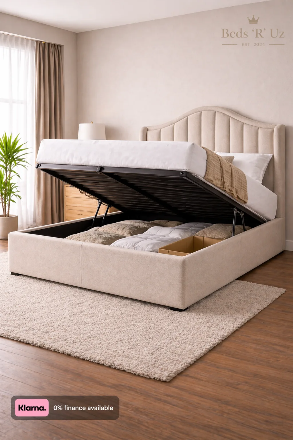 Clifton ottoman storage bed with lift-up base in modern UK bedroom