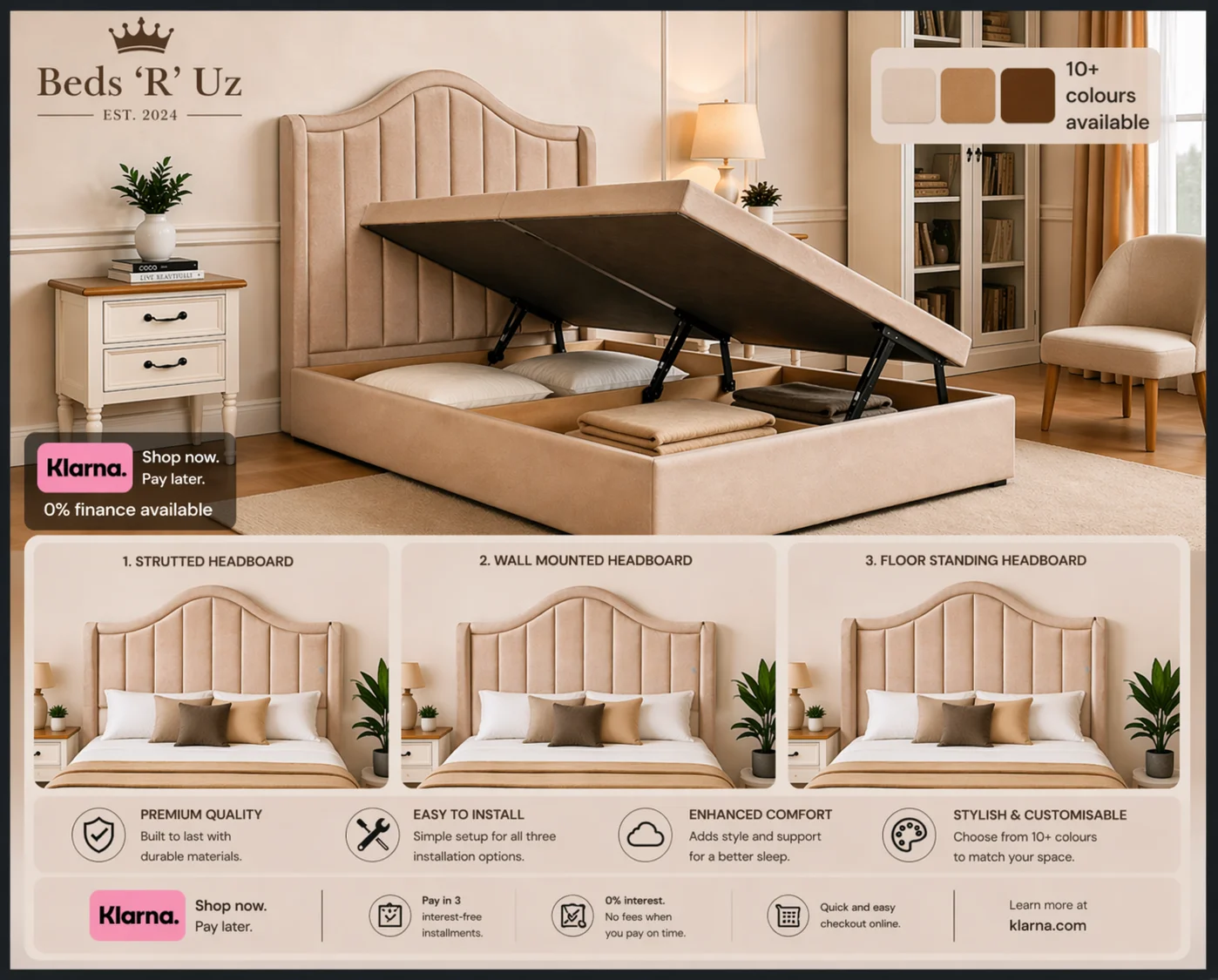 Clifton side lift ottoman storage bed with easy side opening in modern UK bedroom