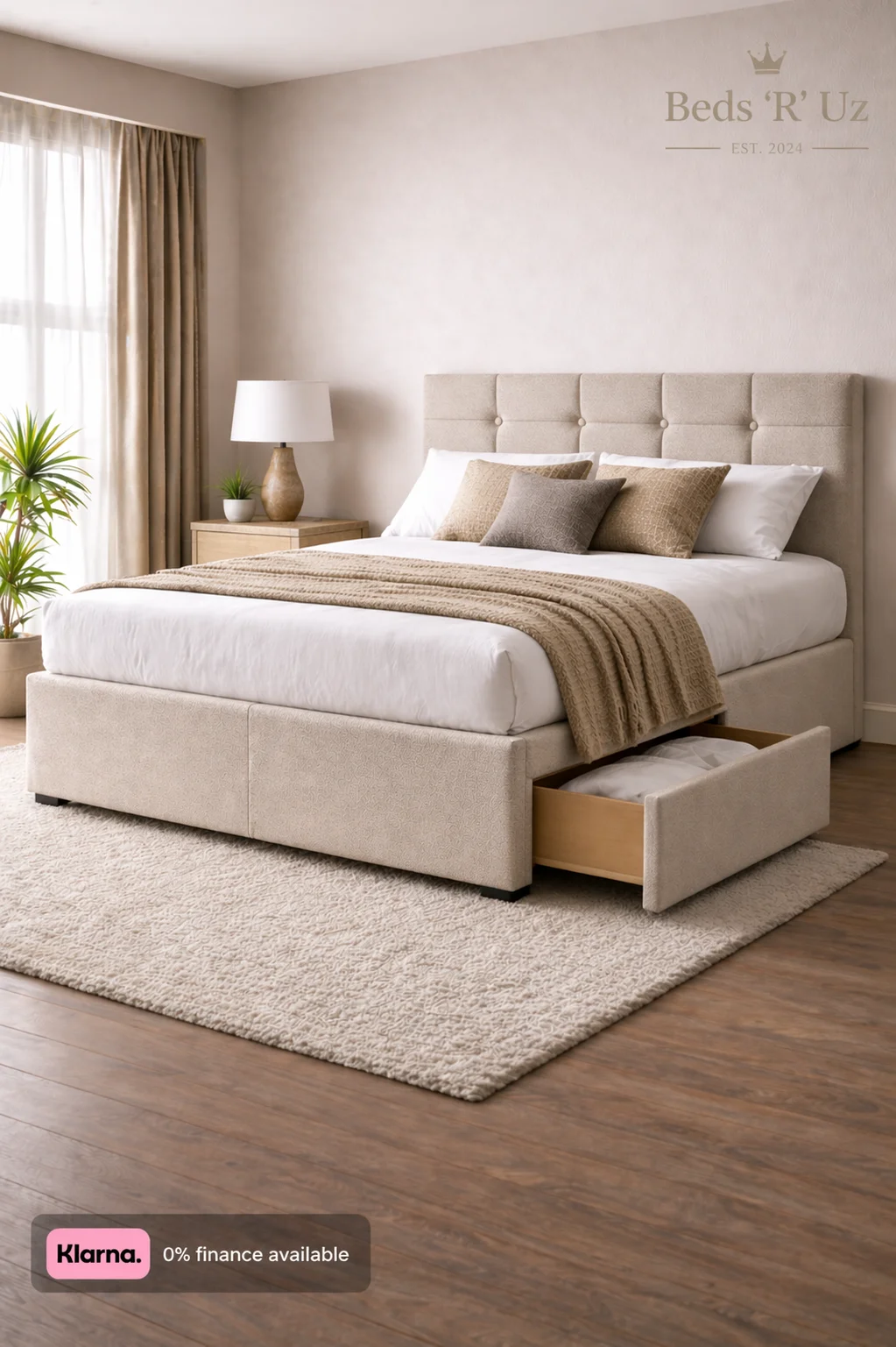 Devon 2 drawer divan bed with built-in storage in modern UK bedroom
