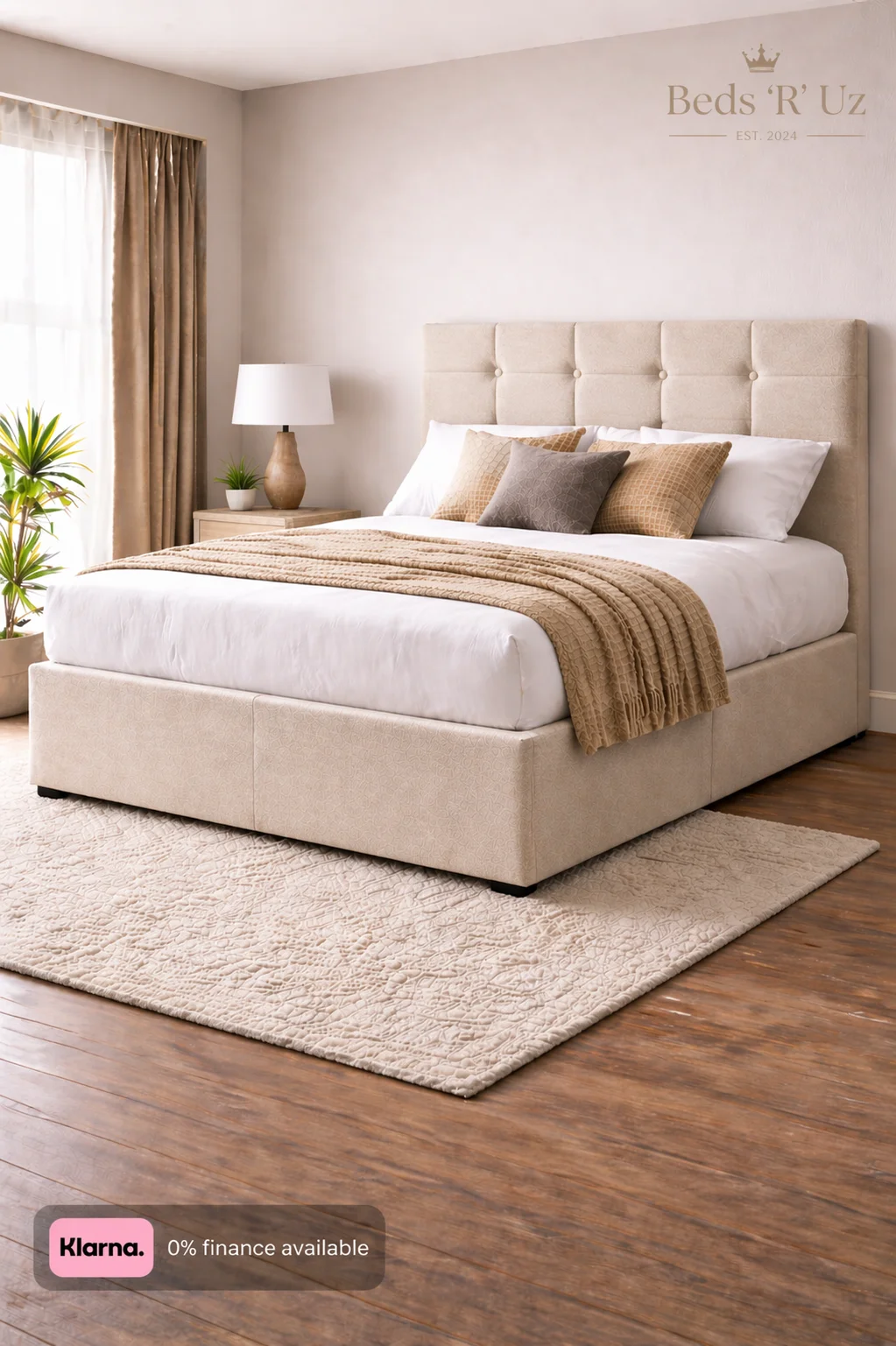 Devon divan bed with upholstered base in modern UK bedroom