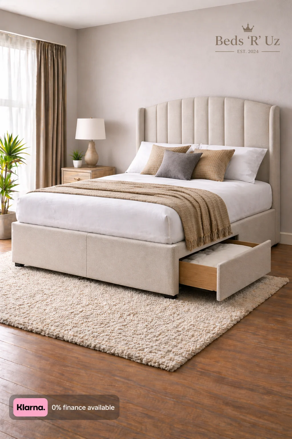 Hampton 2 drawer divan bed with built-in storage in modern UK bedroom