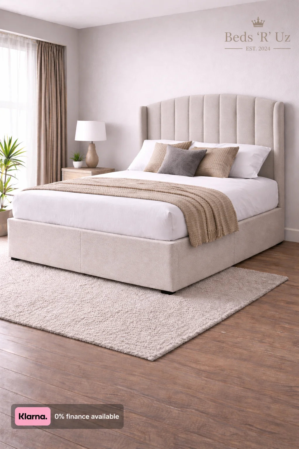 Hampton divan bed with upholstered base in modern UK bedroom