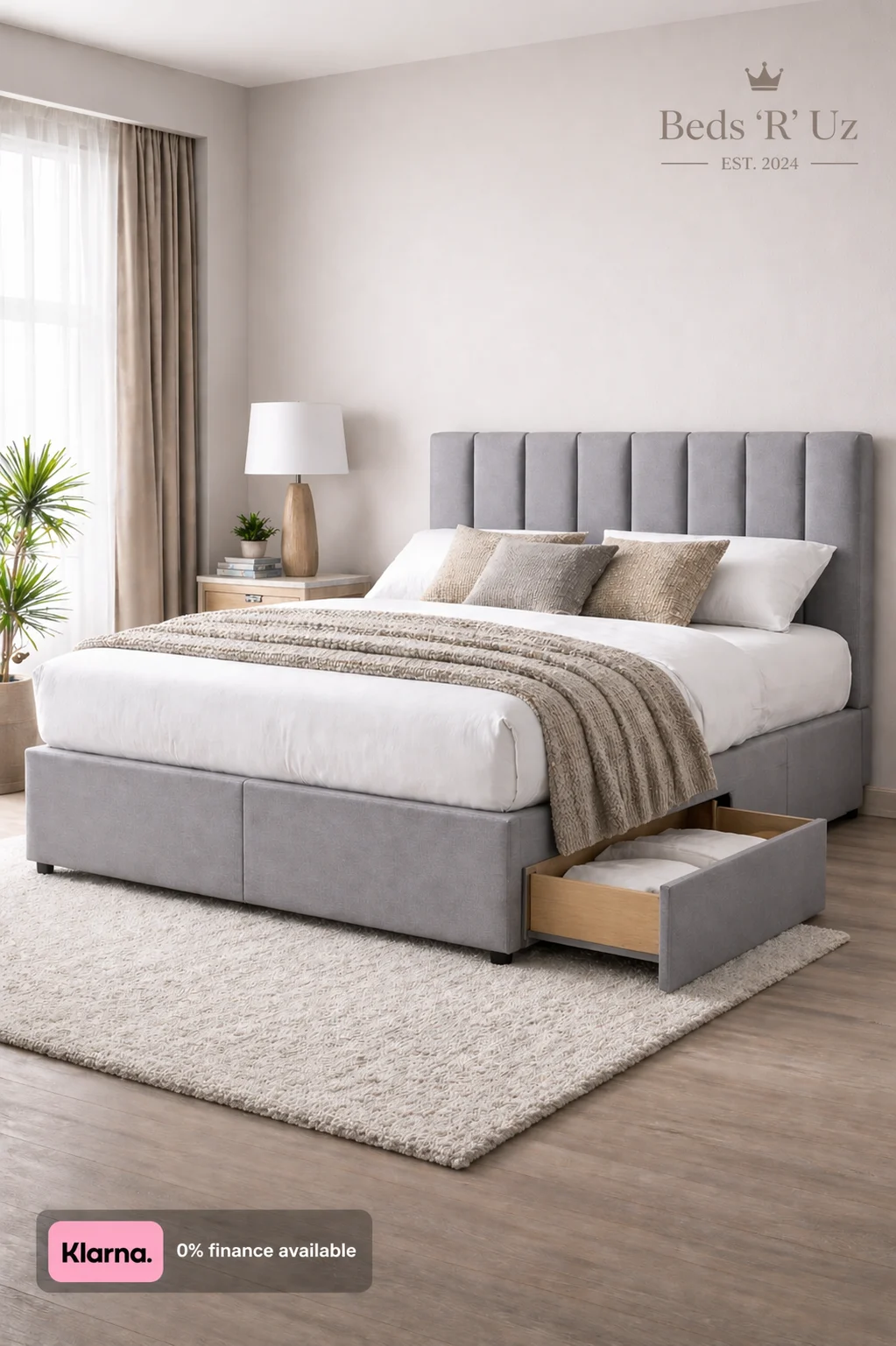 Kensington 2 drawer divan bed with built-in storage in modern UK bedroom
