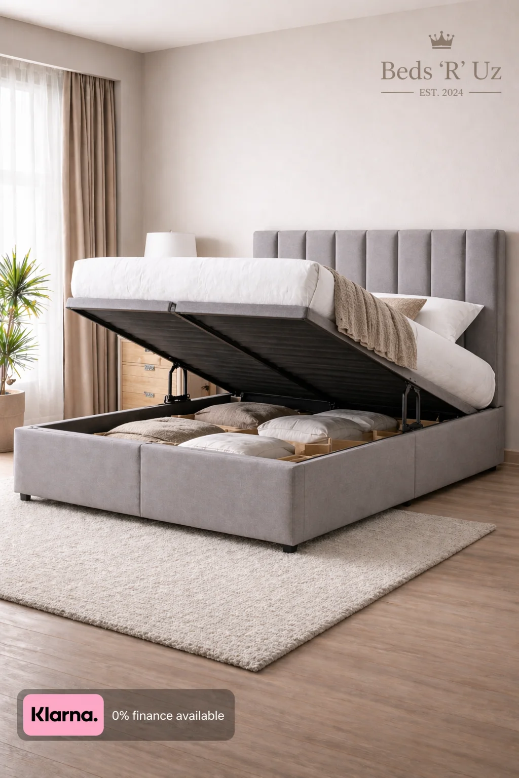 Kensington ottoman storage bed with lift-up base in modern UK bedroom