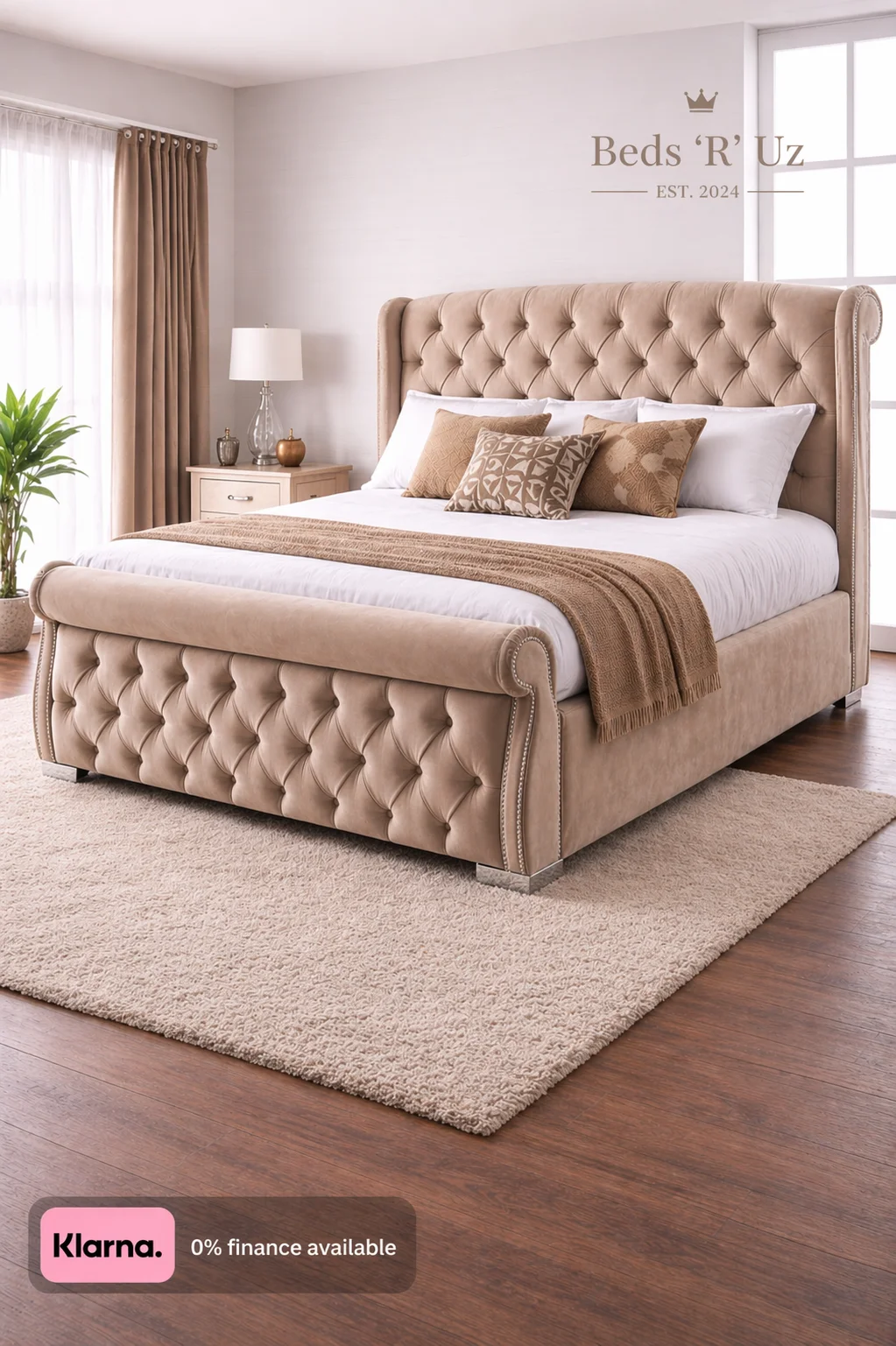 Mayfair divan bed with upholstered base in modern UK bedroom