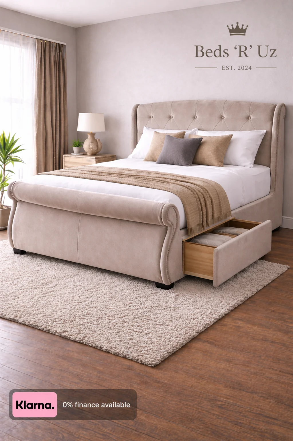 Oxford 2 drawer divan bed with built-in storage in modern UK bedroom