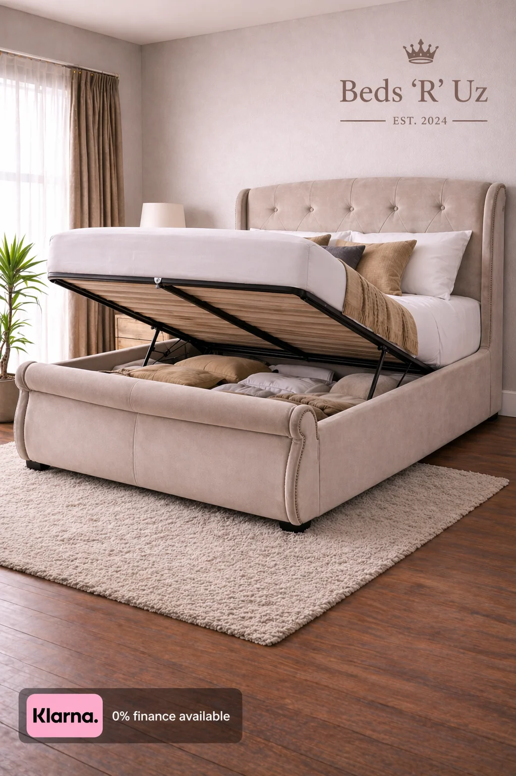Oxford ottoman storage bed with lift-up base in modern UK bedroom