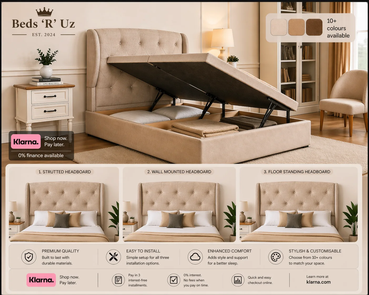 Oxford side lift ottoman storage bed with easy side opening in modern UK bedroom