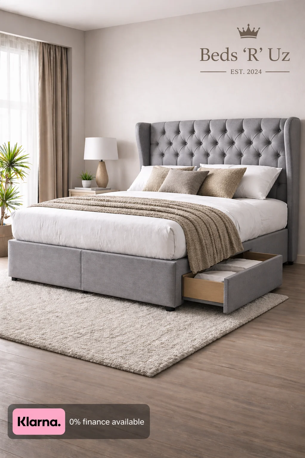 Richmond 2 drawer divan bed with built-in storage in modern UK bedroom