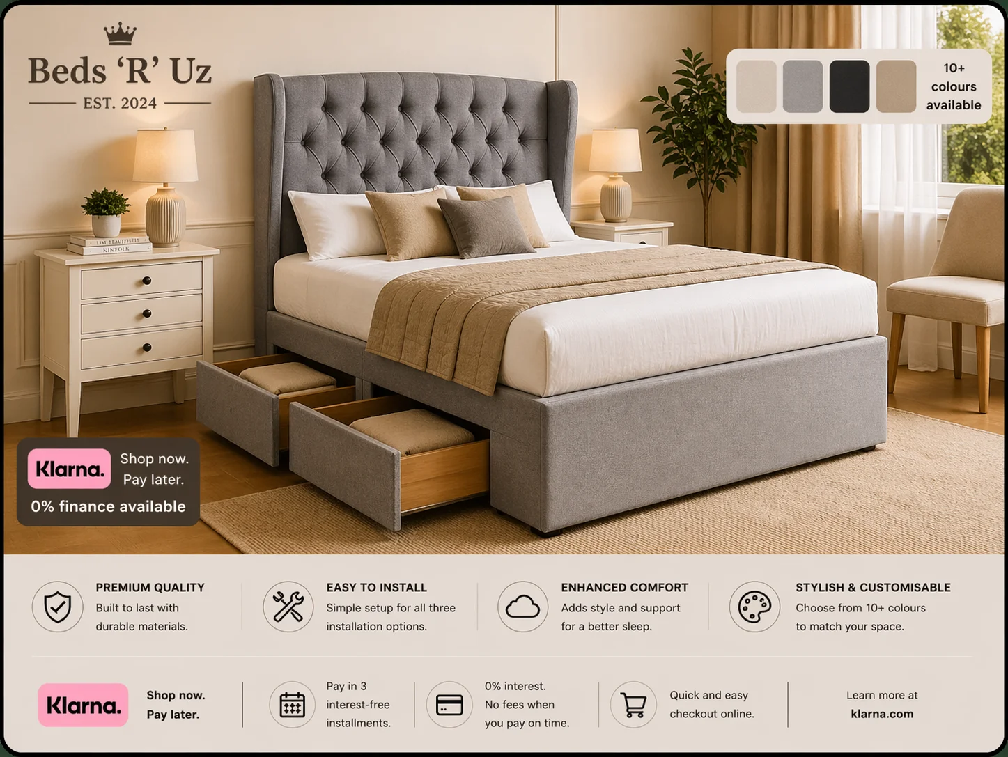 Richmond 4 drawer divan bed with built-in storage in modern UK bedroom