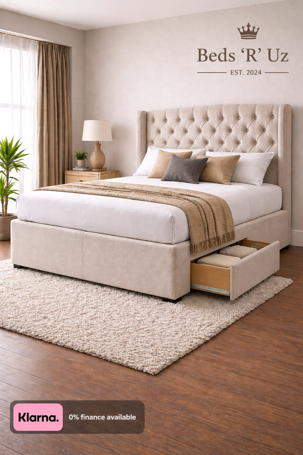 Windsor 2 drawer divan bed with built-in storage in modern UK bedroom