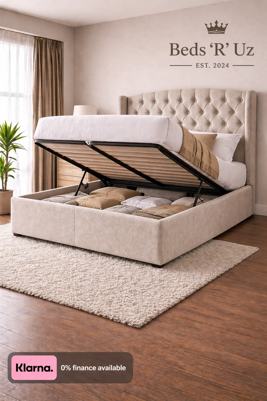 Windsor ottoman storage bed with lift-up base in modern UK bedroom