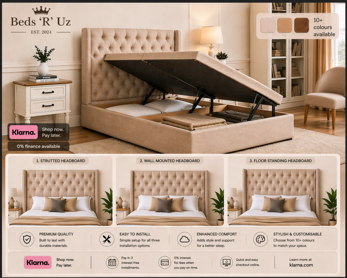 Windsor side lift ottoman storage bed with easy side opening in modern UK bedroom