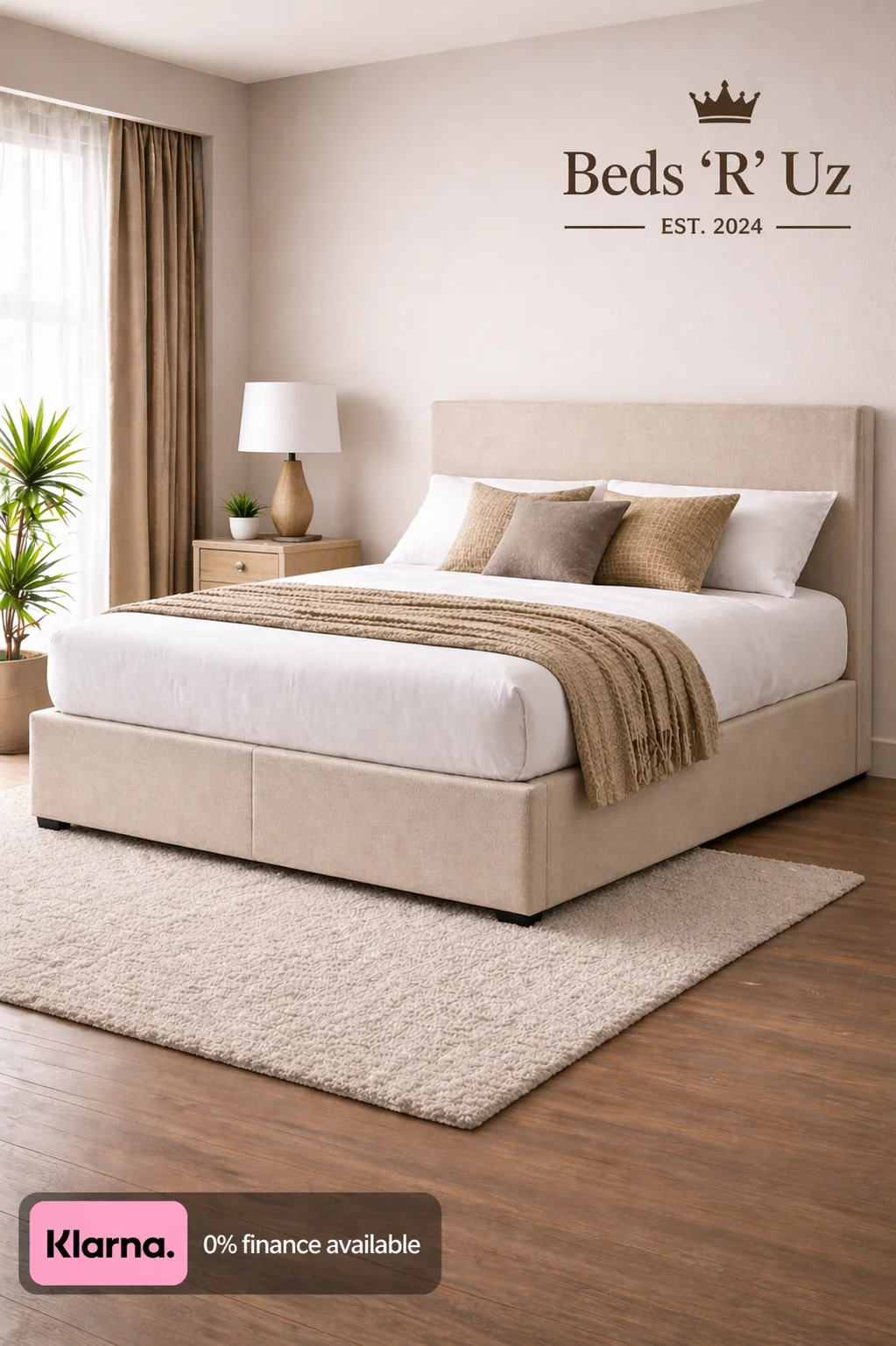 York divan bed with upholstered base in modern UK bedroom
