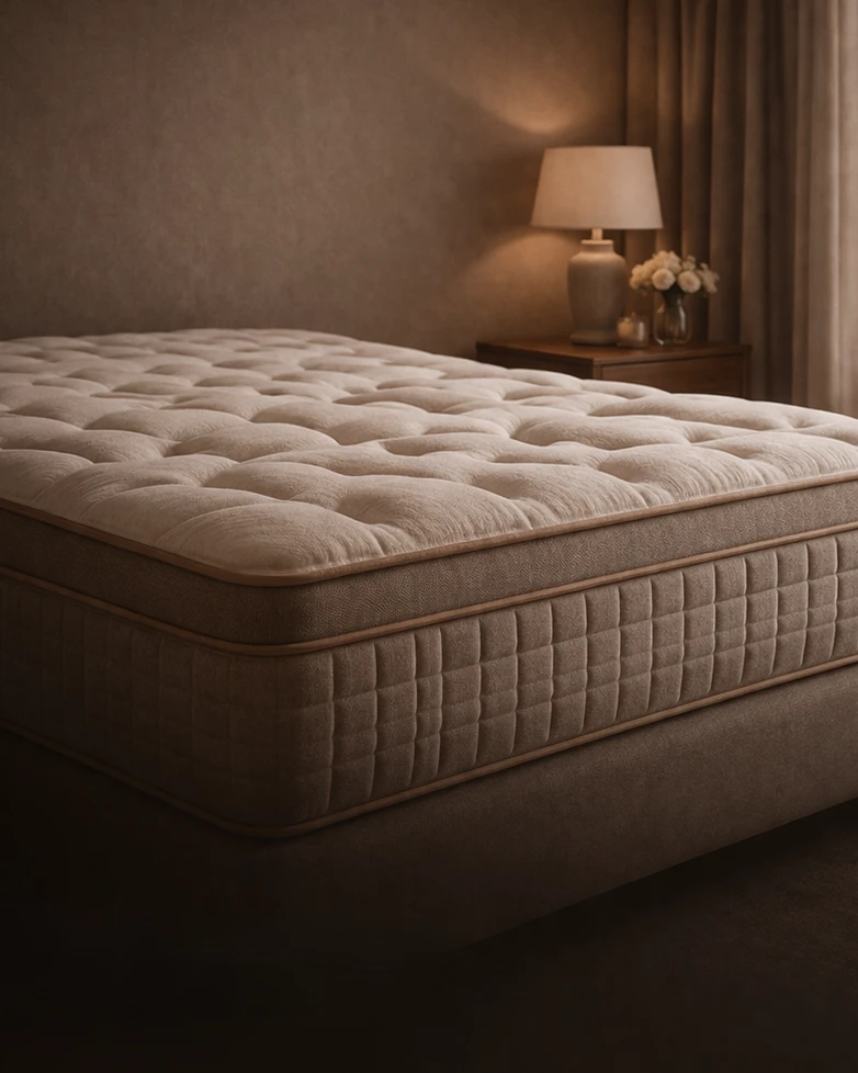 Premium mattress with quilted finish in a modern UK bedroom setting
