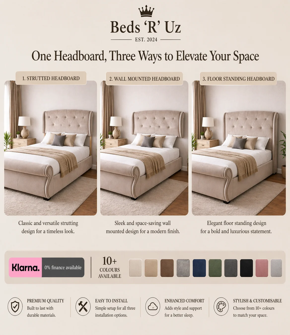 Oxford wall mounted headboard with floating upholstered finish in modern UK bedroom